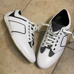 White and Black Leather Versace Collection Shoes